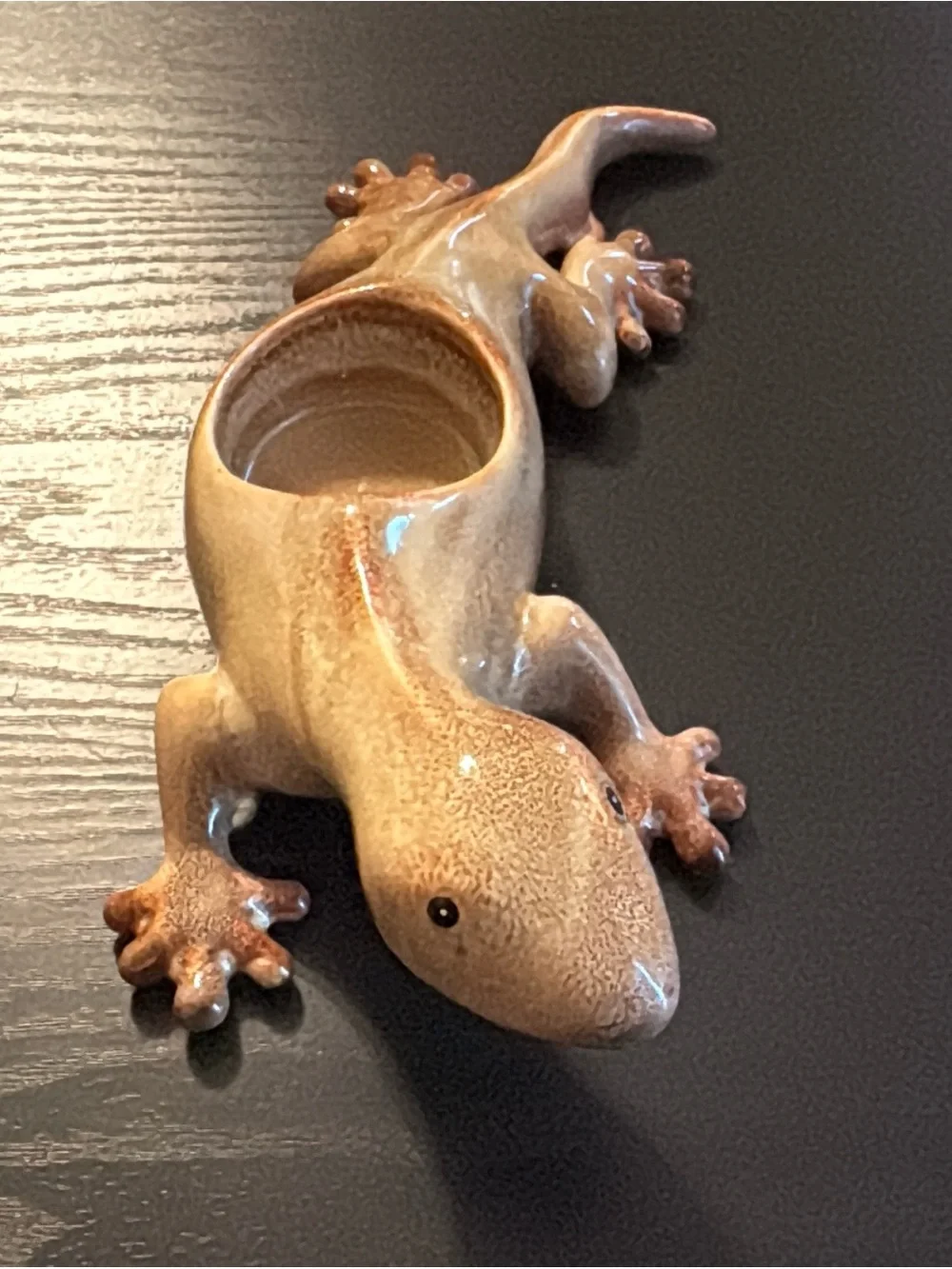PartyLite Tropical Gecko Tealight Candle Holder Glazed Beige Ceramic 9.5”